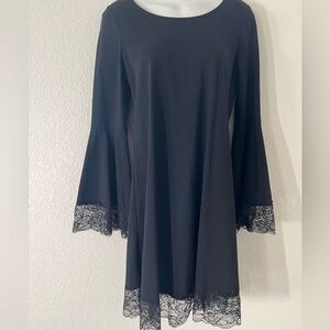 Flare/Lace Sleeve Black Dress
